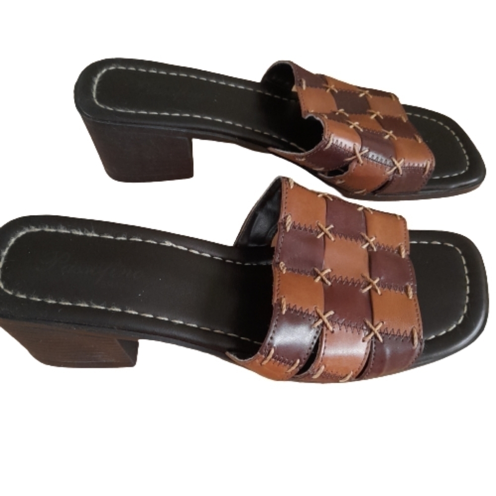 Passofino Leather Sandals patchwork style Slip on heels womens Size  7